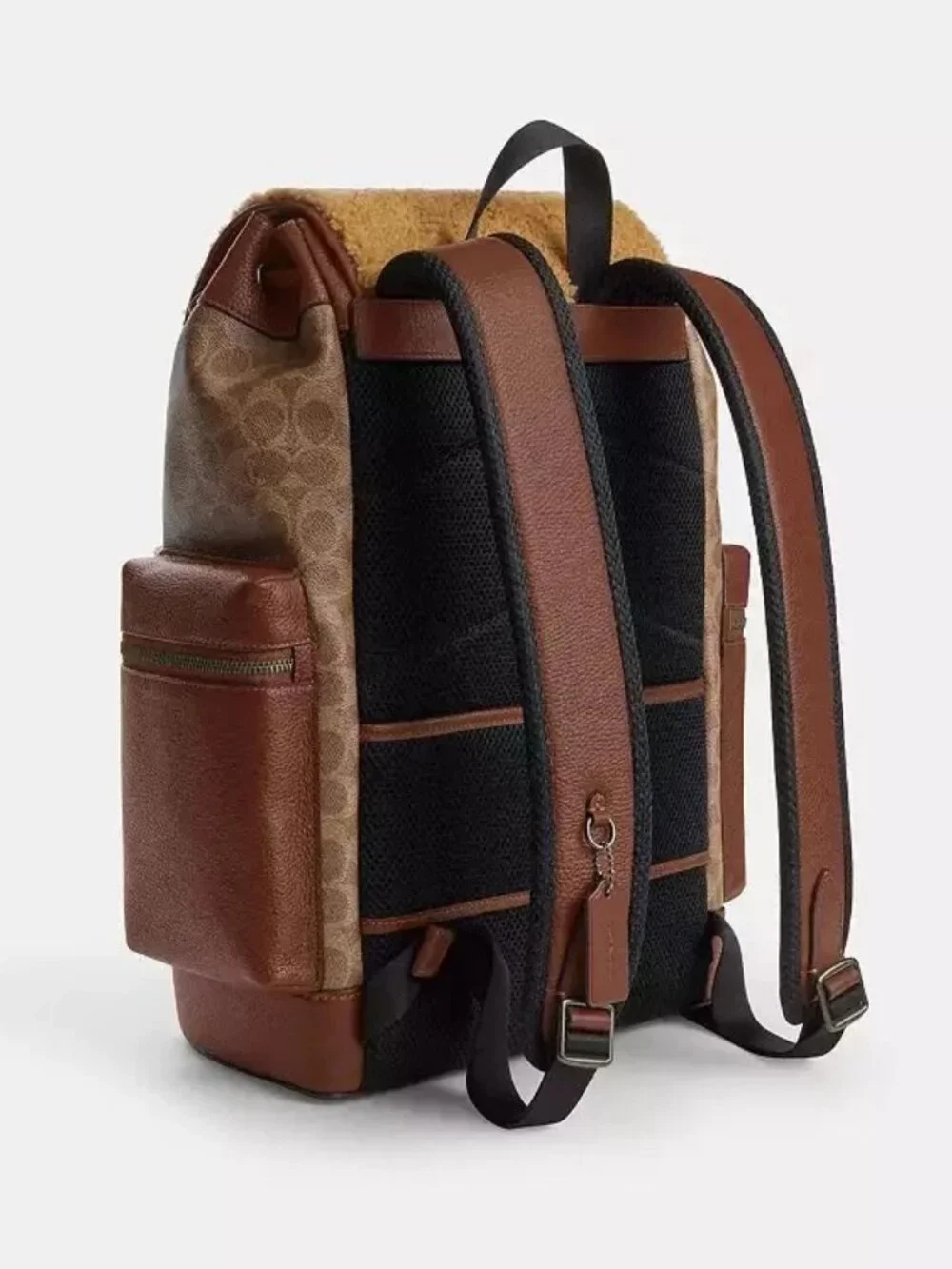New! Coach Men's Sprint Backpack In Signature Canvas Gunmetal/Tan/Vintage Brwn